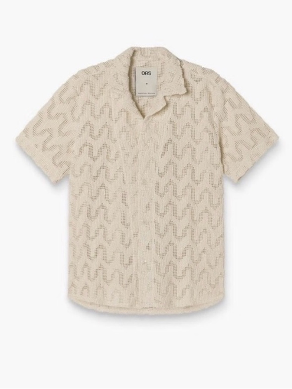 OAS Cuba Crochet Short Sleeve Atlas Ivory Casual Button Up Camp Shirt L NEW